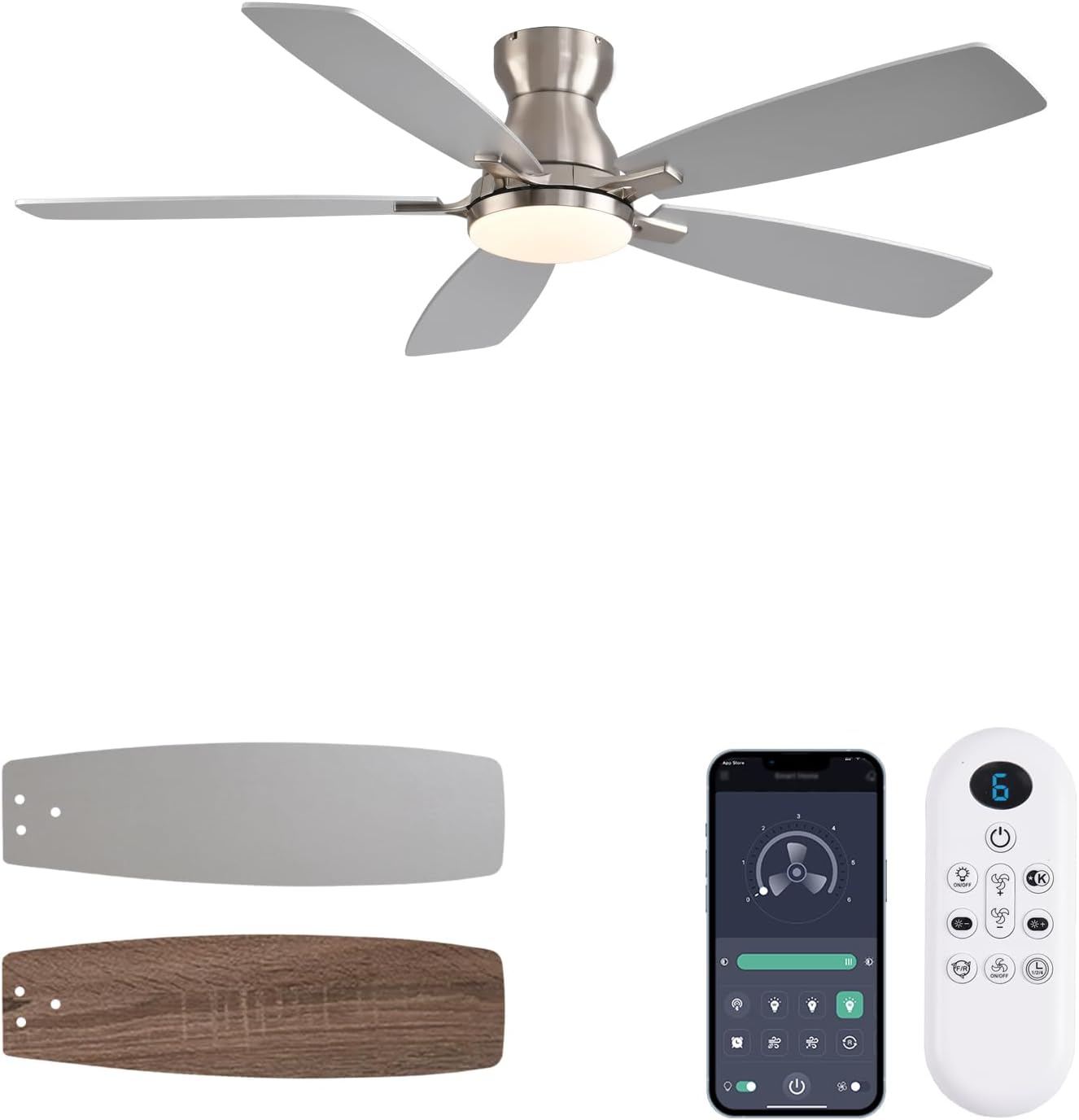 52 Inch Low Profile Ceiling Fan with Lights and Remote Control