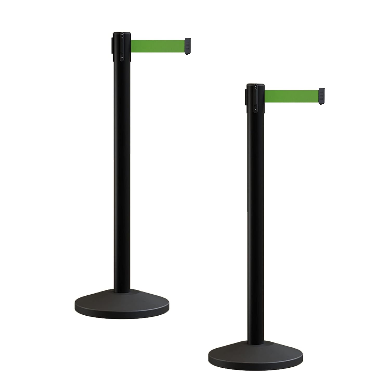 Retractable Belt Barriers Set of 2 with 11 Foot Green Belt