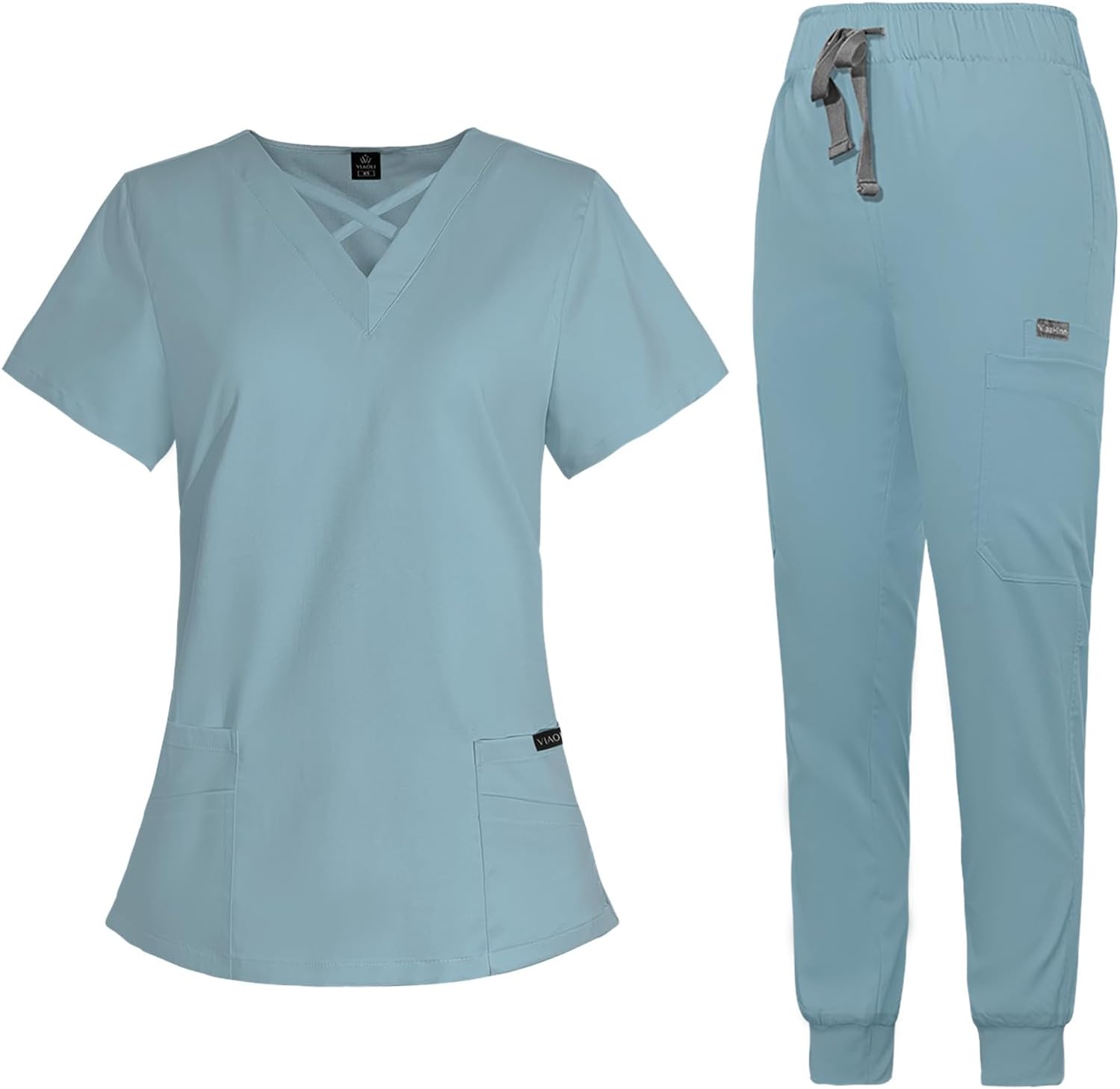 VIAOLI Scrubs for Women Set with V-Neck Top & Jogger Pants