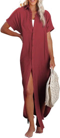 Womens Short Sleeve Button Down Beach Cover Up - Lightweight Chic make