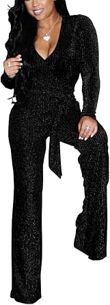 HannahZone Women's Sexy Sparkly Jumpsuits for Elegant Parties