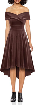 JASAMBAC Women's Off Shoulder High Low A Line Dress for Parties