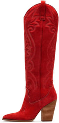 VOMIRA Knee High Cowboy Boots for Women - Embroidered Pointed Toe