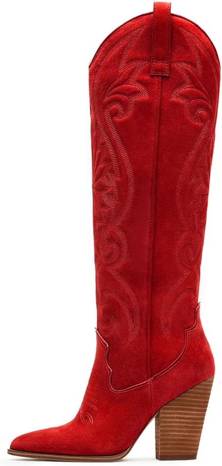 VOMIRA Knee High Cowboy Boots for Women with Chunky Heels