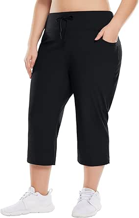 BALEAF Plus Size Capri Pants for Women with Pockets and Comfort