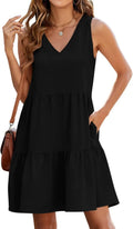 Women's Summer Sleeveless V Neck Mini Dress with Pockets - Flowy Shoes