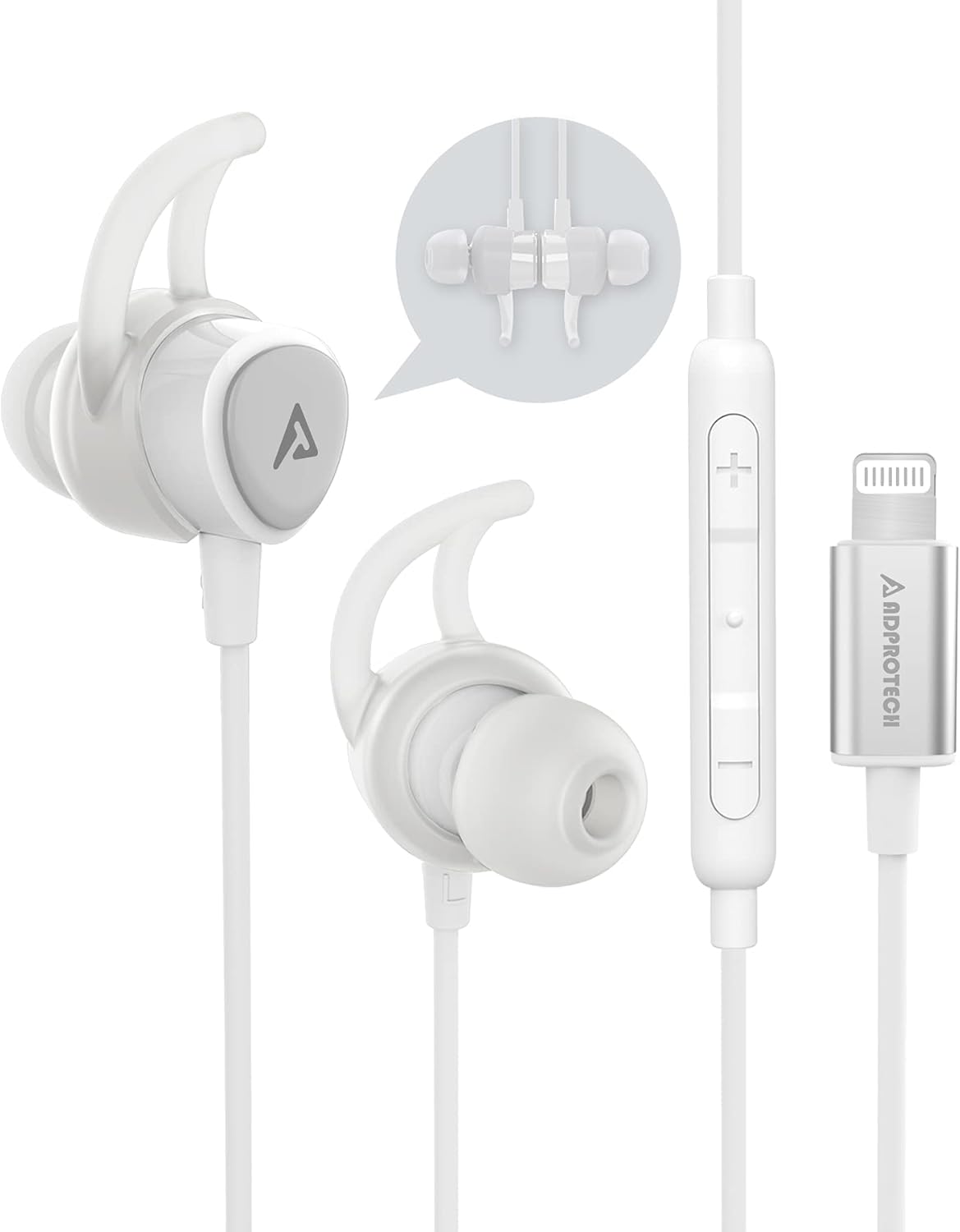 Pure White Magnetic Lightning Earbuds for iPhone Sports