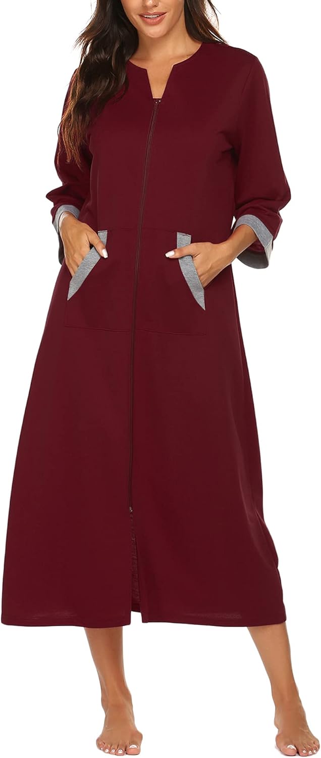 Ekouaer Women Zipper Robe with Pockets for Cozy Comfort