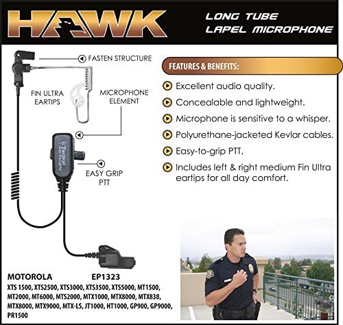 Hawk Lapel Mic EP1323 for Motorola HT1000 and More Models