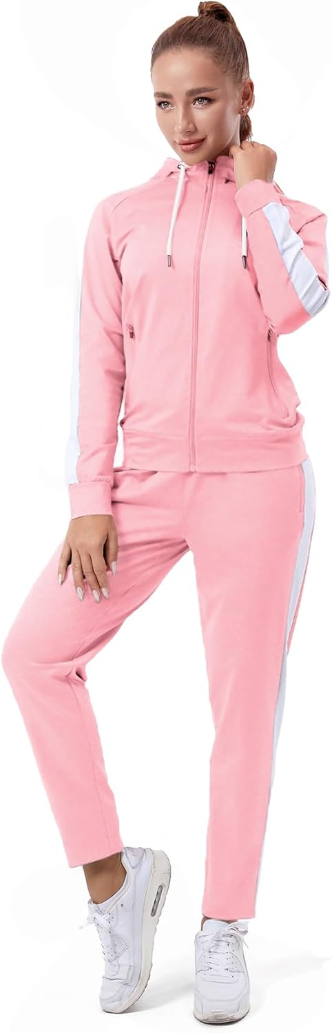 TEZO Womens Full Zip-Up Hoodie Tracksuit Set for Casual Wear