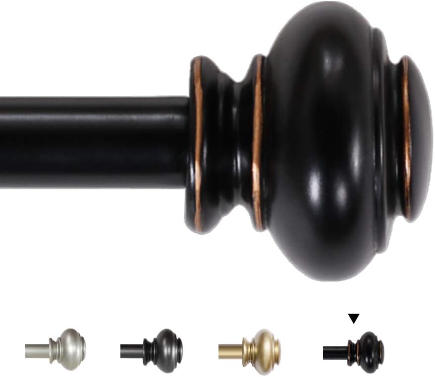 Adjustable 3/4 Inch Window Curtain Rod Set, Black