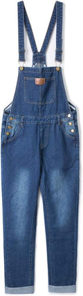 Women's Adjustable Strap Ripped Denim Overalls - Cotton Blend
