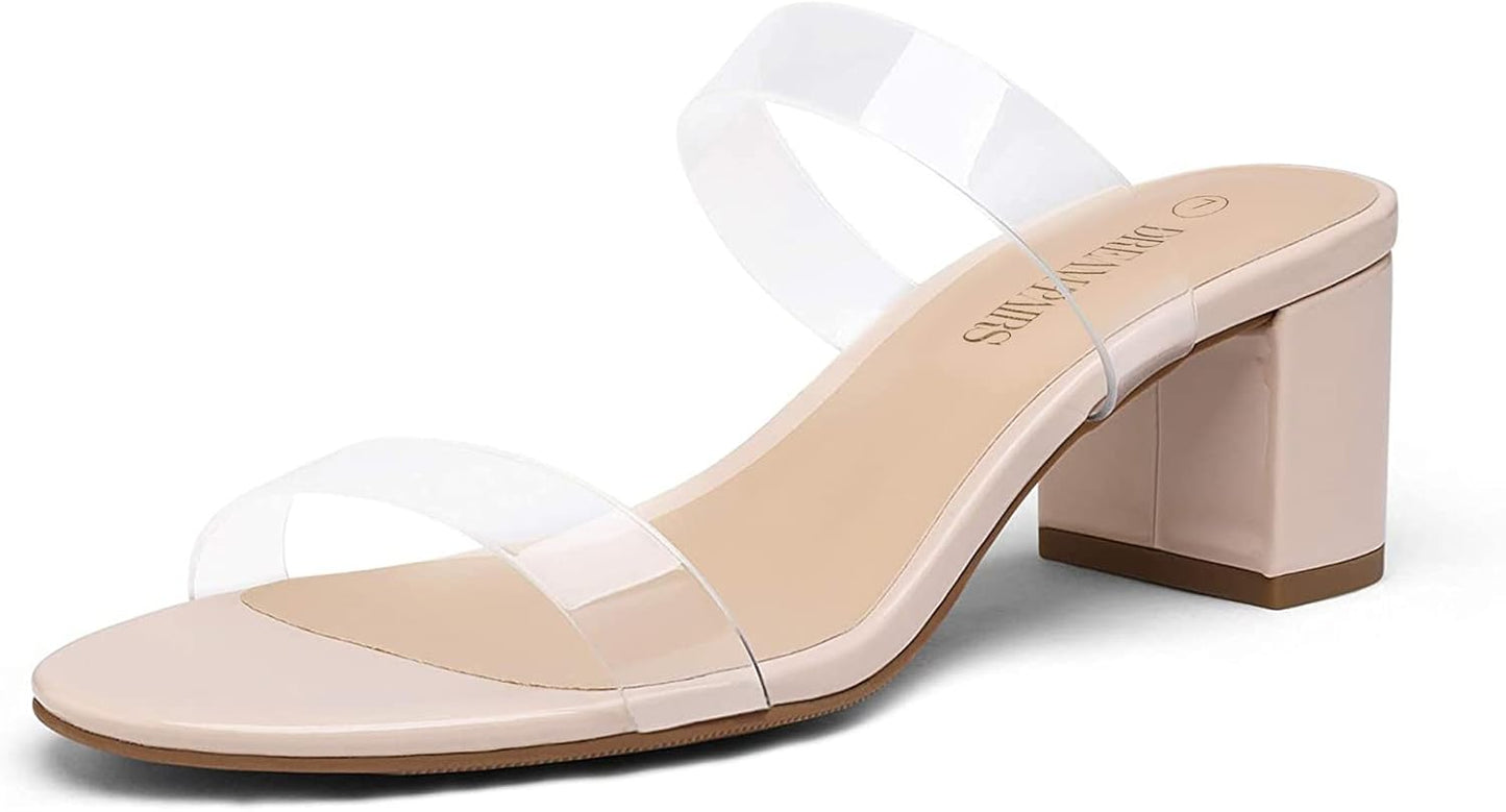 DREAM PAIRS Women's Two Strap Open Toe Chunky Heels Sandals