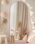 Full Length Mirror 58in x19in Arched Floor Mirror - Pink statement