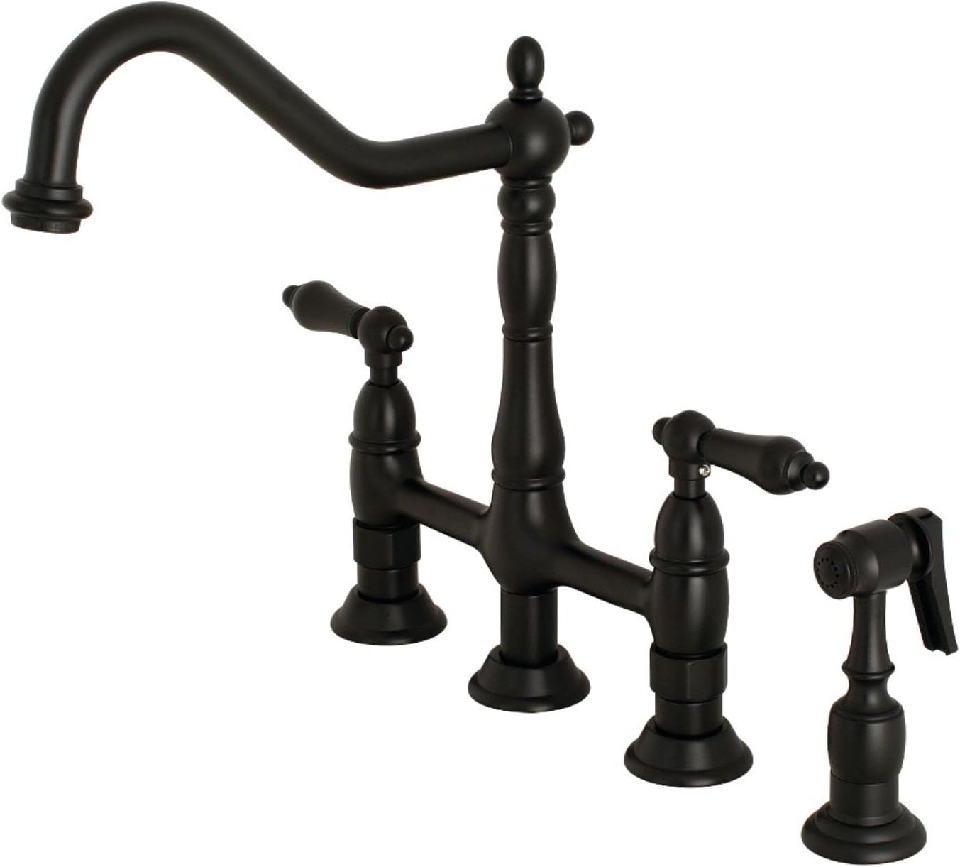 Heritage Bridge Kitchen Faucet with Side Sprayer in Matte Black