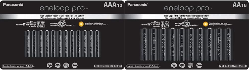Eneloop Pro Ni-MH AA and AAA Rechargeable Batteries 16pk & 12pk