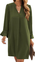 Wkior Long Sleeve V Neck Swing Shift Dress - Soft, Flowy Casual Fit