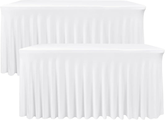 Stylish White Table Skirt for 8 Foot Rectangle Tables - 2 Pack