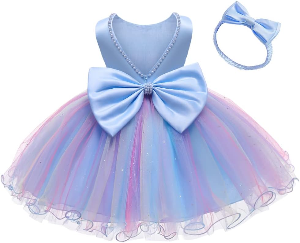 LZH Baby Girls Dress Ruffle Lace Backless Bowknot with Headwear
