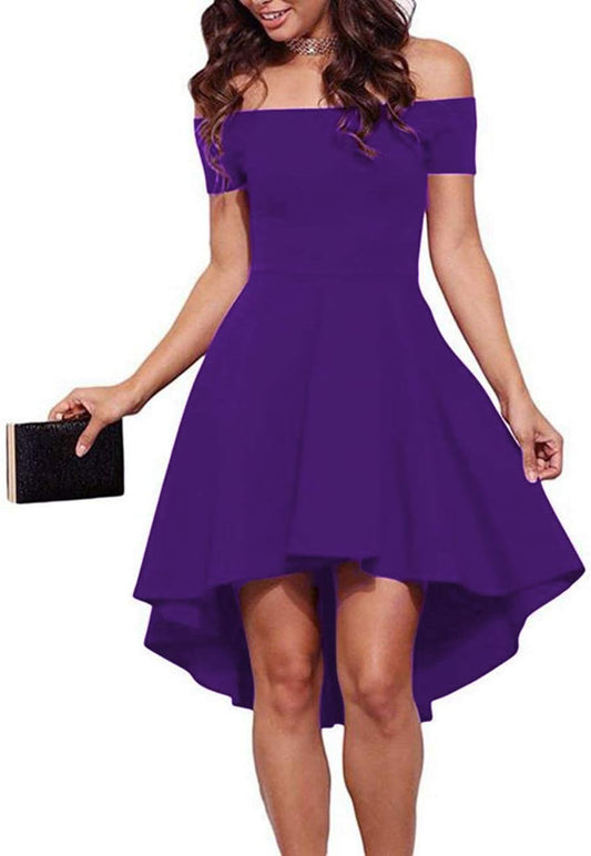 Sarin Mathews Off The Shoulder High Low Cocktail Skater Dress
