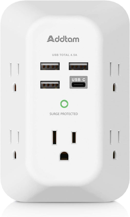 Addtam 5 Outlet Surge Protector with USB
