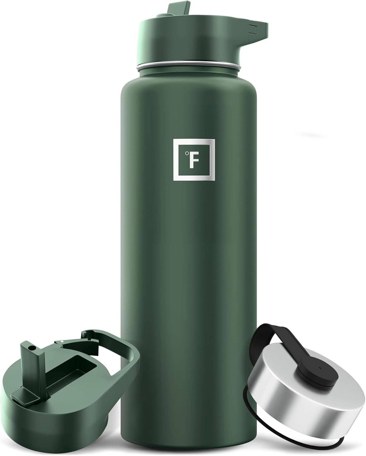 IRON FLASK Camping Hydration Flask with 3 Lids - 40 oz Sage