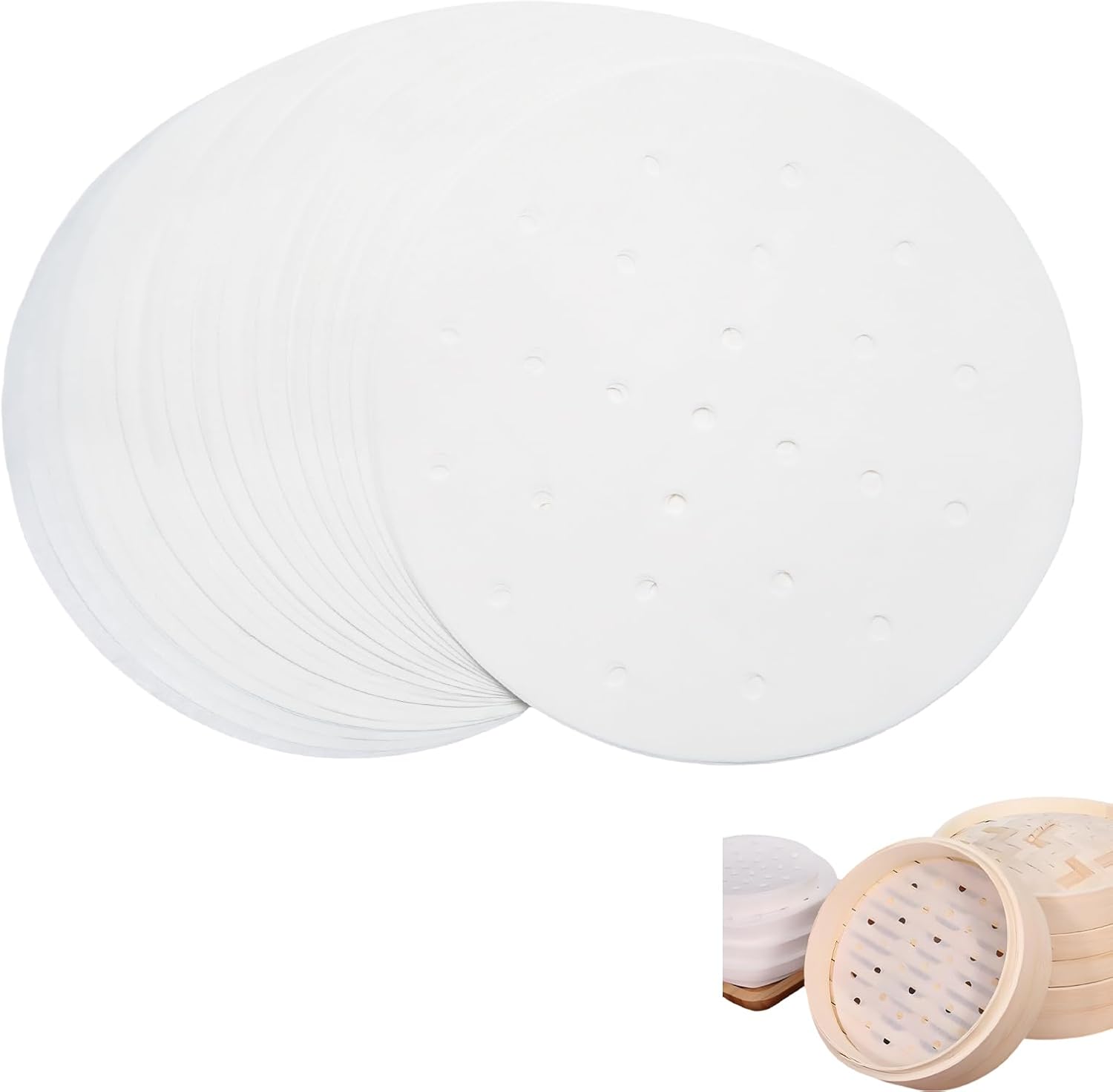 100 Bamboo Steamer Liners, 8 Inch Round Air Fryer Parchment