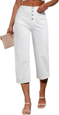 Women's Capri Wide Leg Jeans High Waisted Stretchy Cropped Pants