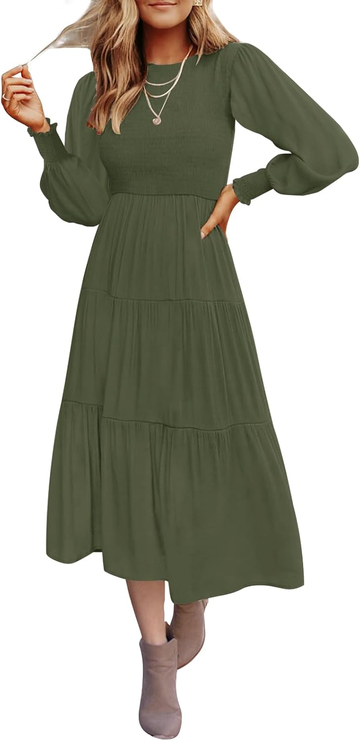 ZESICA Women's Casual Long Sleeve Midi Dress for Every Occasion