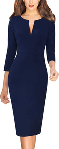 Womens Slim Zipper Up Work Bodycon Pencil Sheath Dress - Zip Front