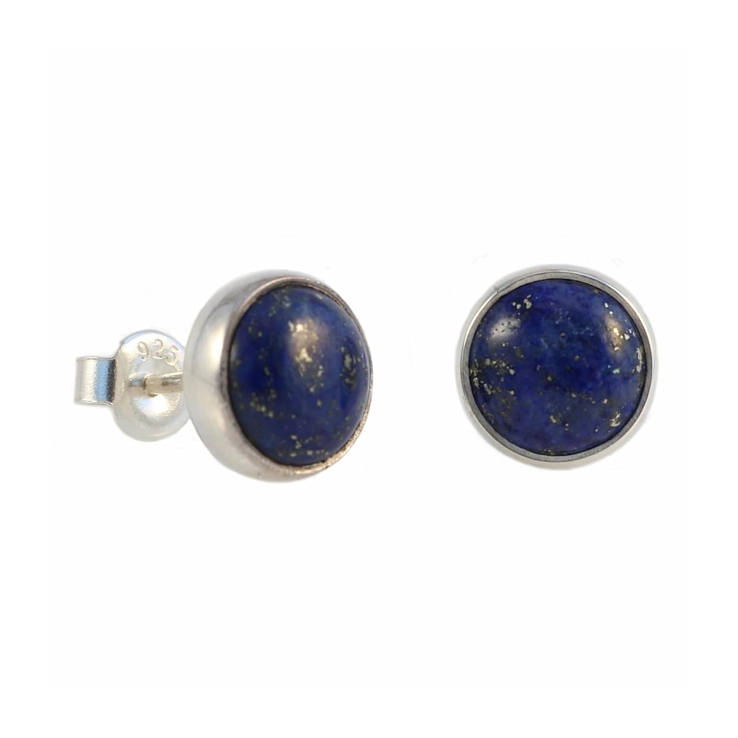 Sterling Silver Navy Blue Lapis Lazuli Round Stud Earrings 9mm