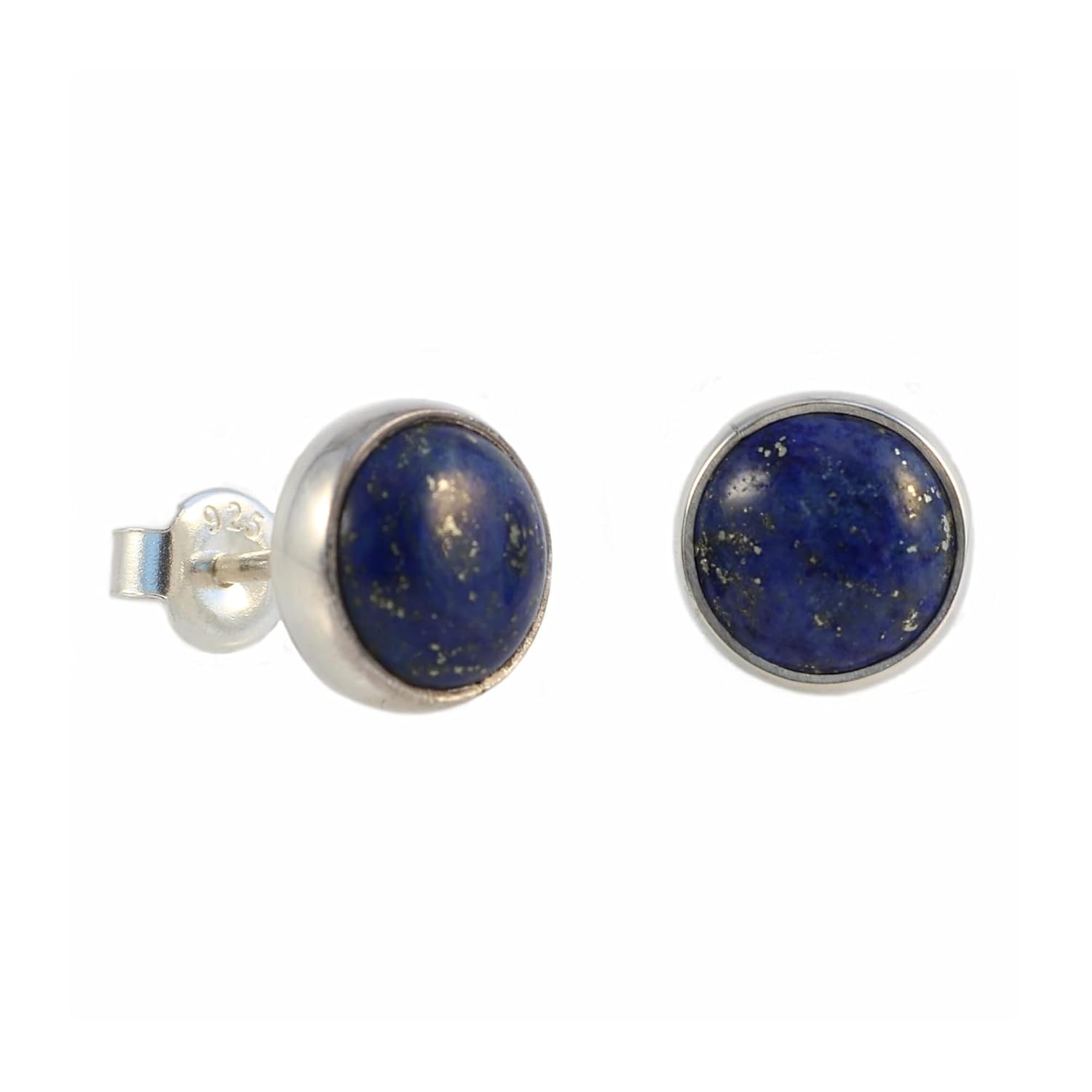 Sterling Silver Navy Blue Lapis Lazuli Round Stud Earrings 9mm