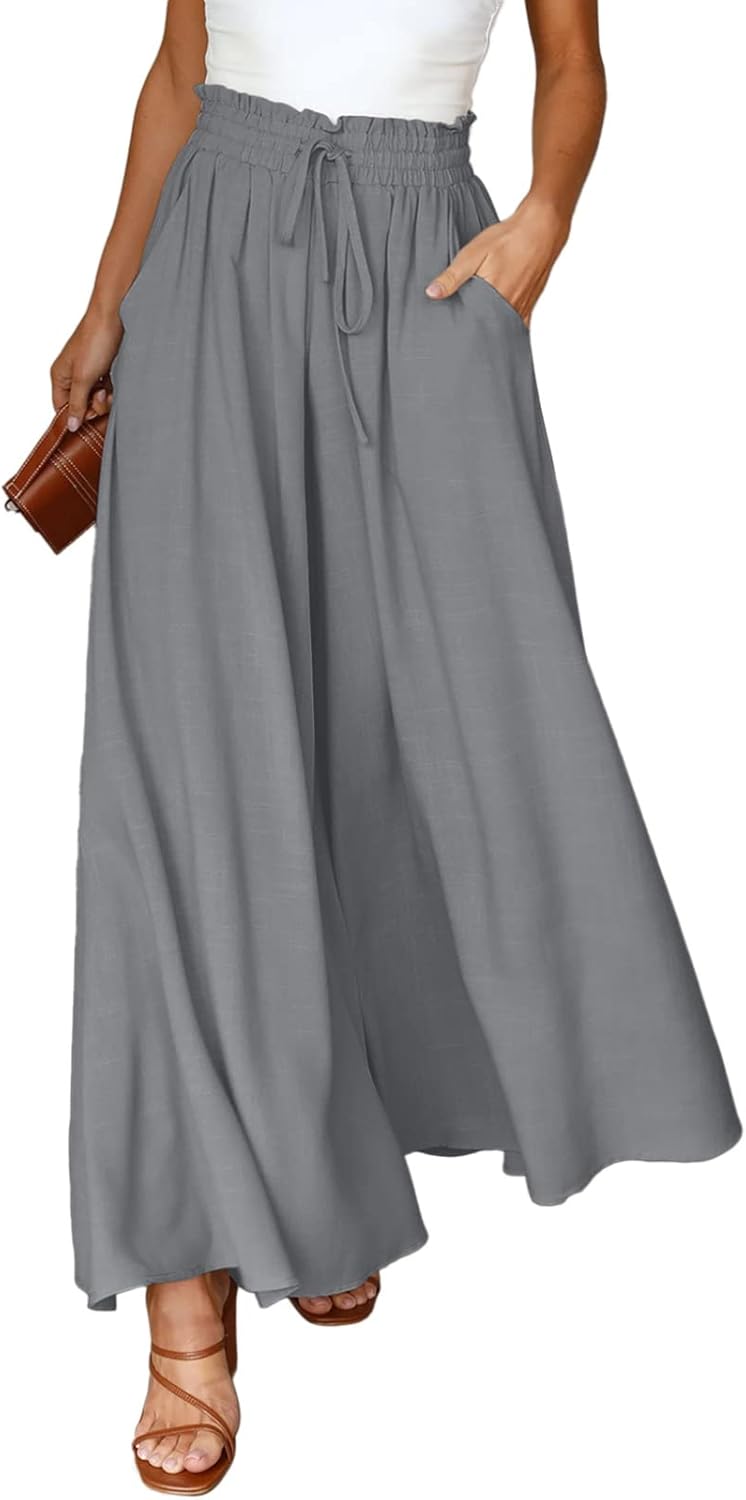 Dokotoo Casual Elastic Waist Wide Leg Pants for Women