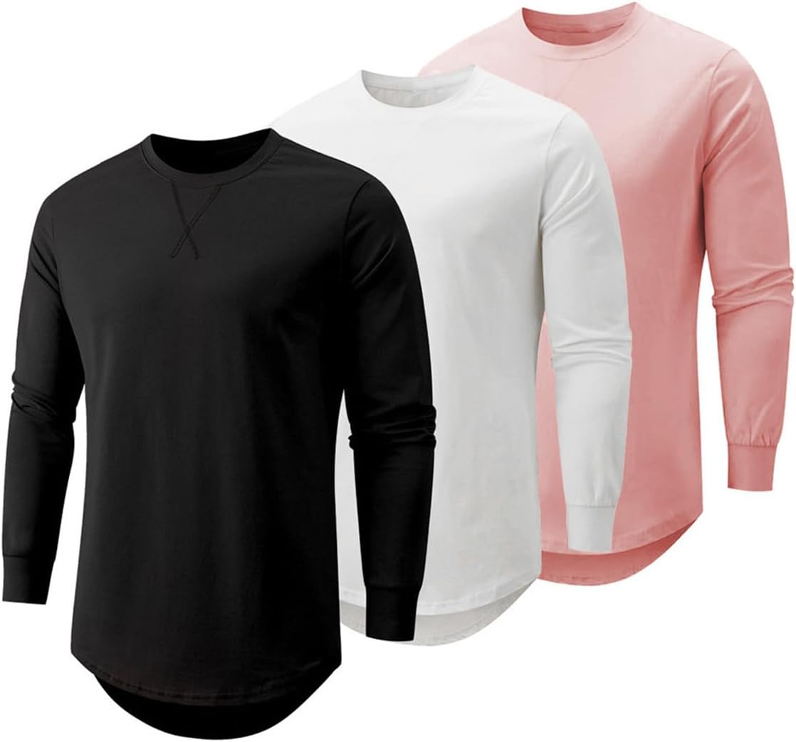 JMIERR Mens Longline Crewneck T-Shirt 3 Pack for Stylish Comfort