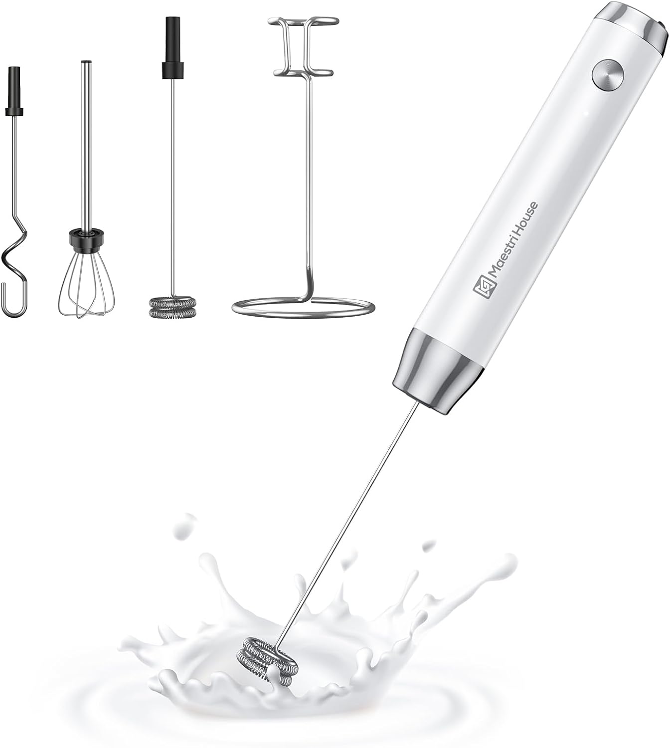 Rechargeable Milk Frother with 3 Heads for Lattes and Cappuccinos