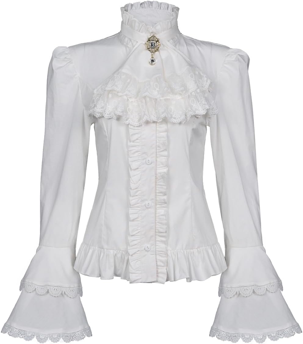 Victorian Blouse Womens Gothic Pirate Shirt with Ruffles