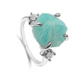 Raw Crystal Statement Ring for Her - Sterling Silver White Gold