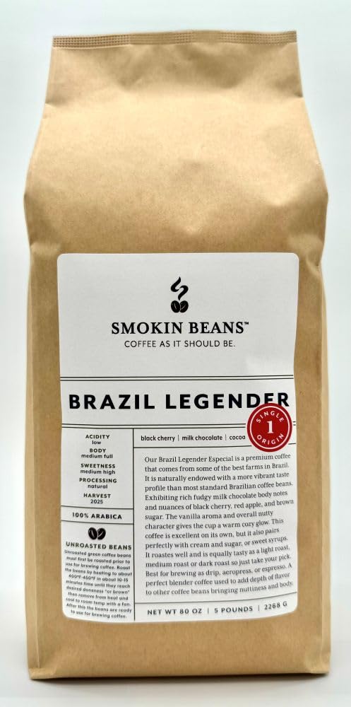 5-Pound Brazil Legender Unroasted Green Coffee Beans for Roasting