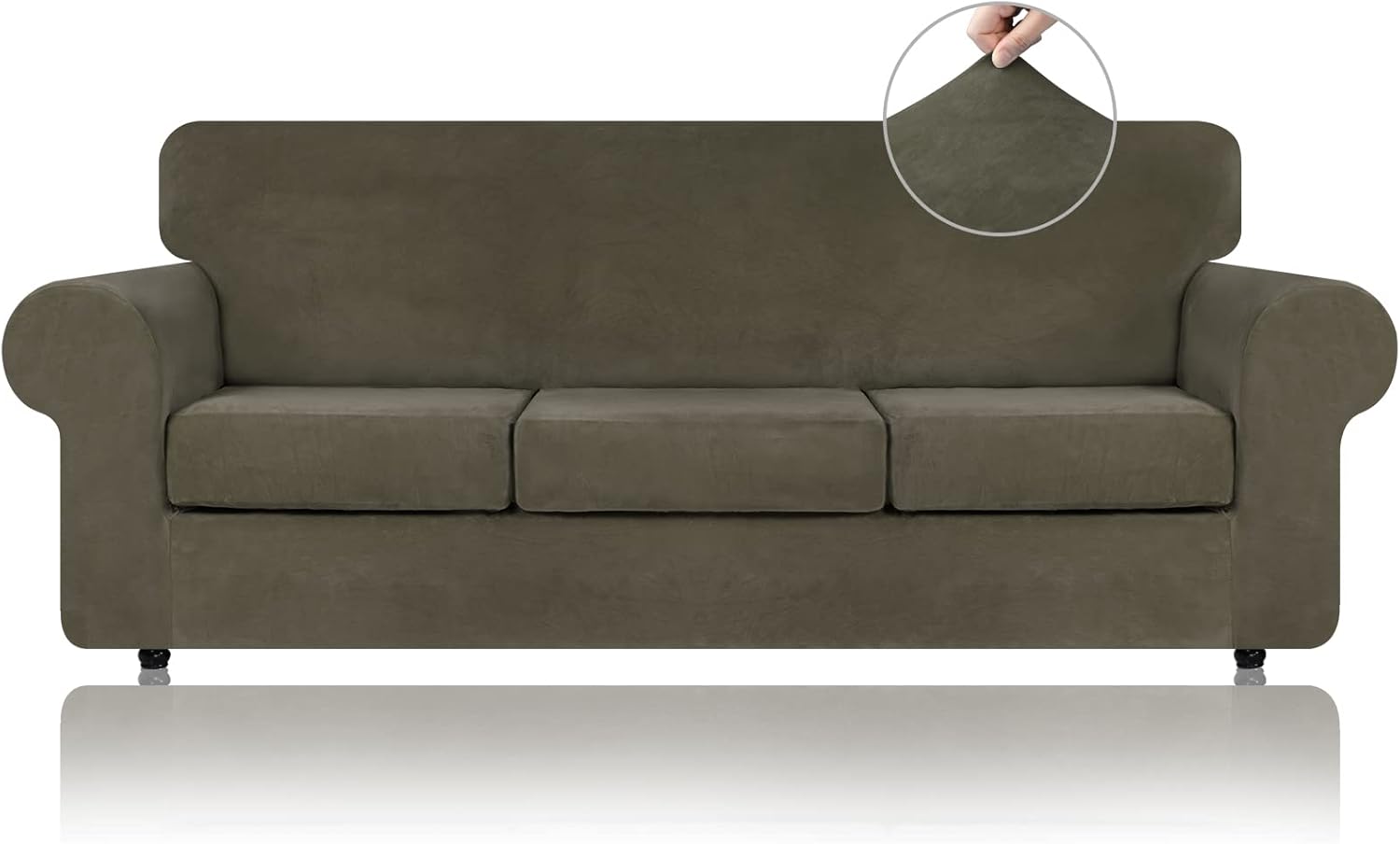 High Stretch Velvet Couch Covers for 3 Cushion Sofas - Light Brown