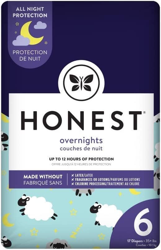 Honest Overnight Diapers: Sleepy Sheep Size 6 - Better Sleep!