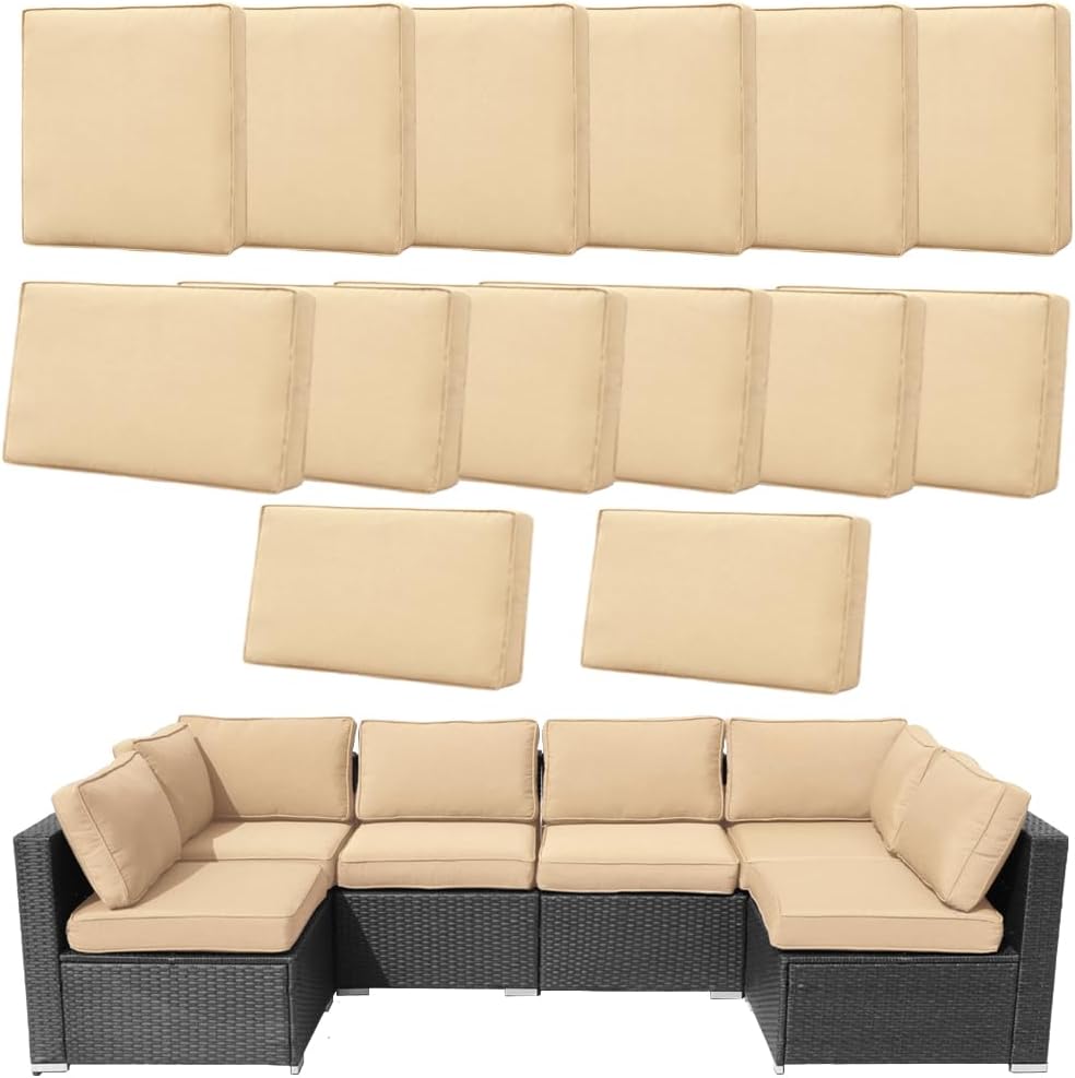 14Pcs Outdoor Cushion Covers Replacement for 6-Seaters Sofa