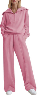 Aleumdr Two Piece Outfits Half Zip Sweatshirt Sweatsuit - Cozy Travel