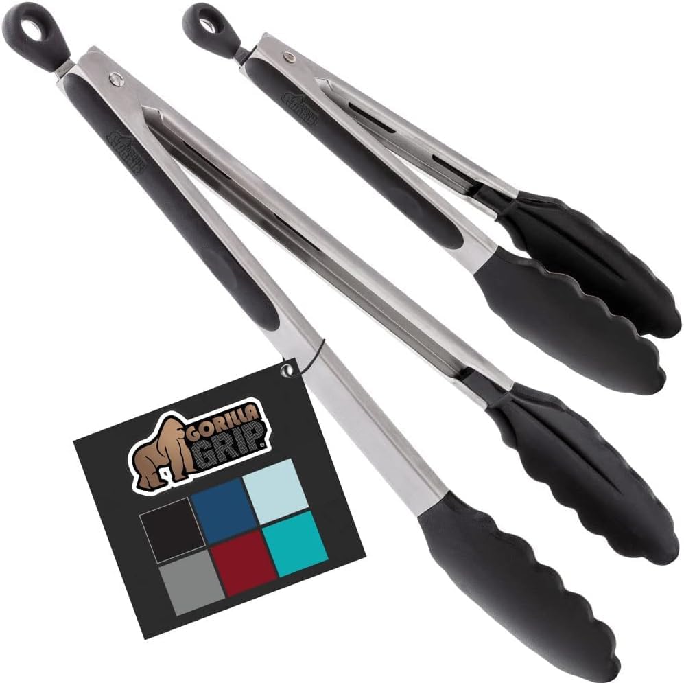 Strong Grip BBQ Tongs Set - Non-Scratch Silicone Tip