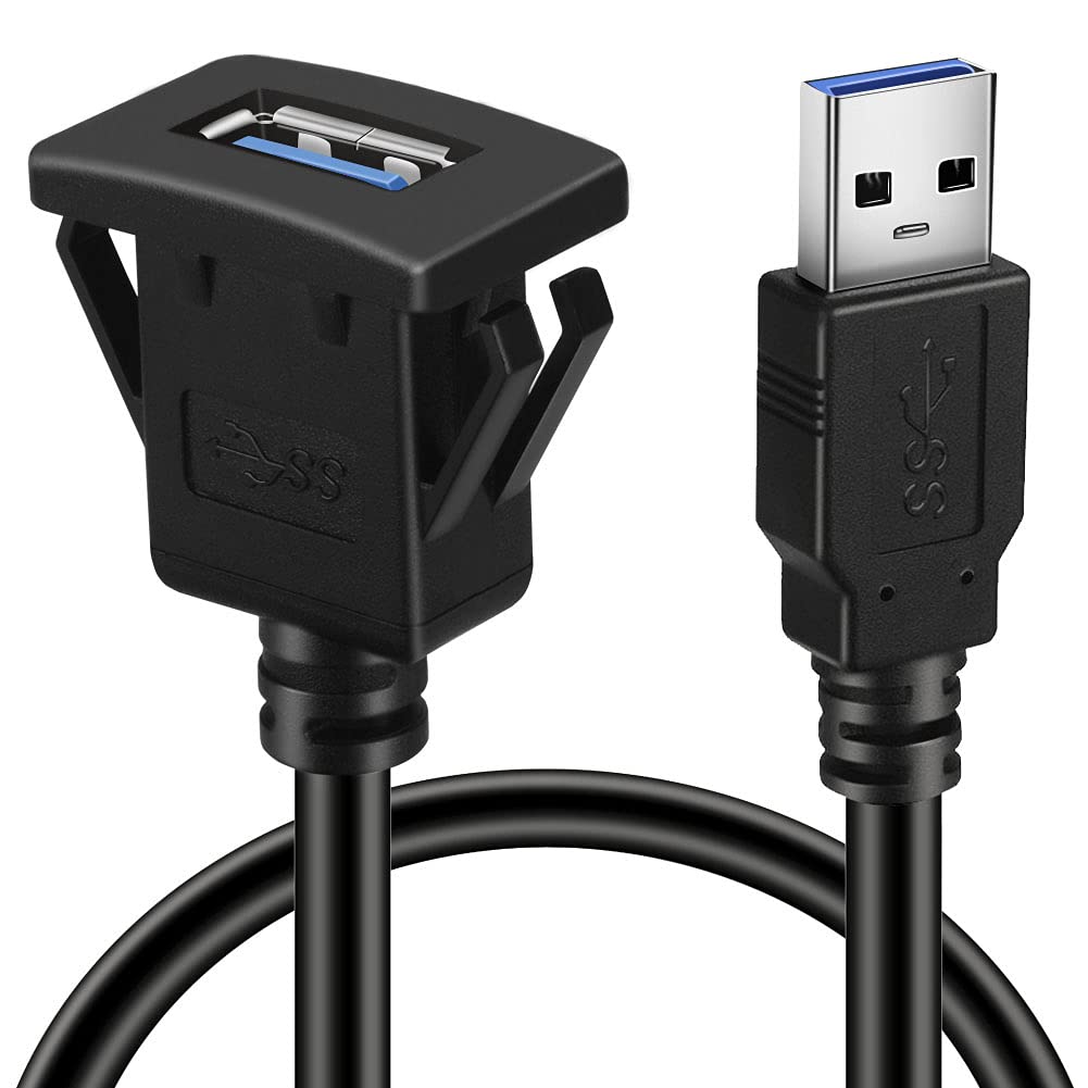 BATIGE 1ft USB 3.0 Flush Mount Cable - Easy Dashboard Access