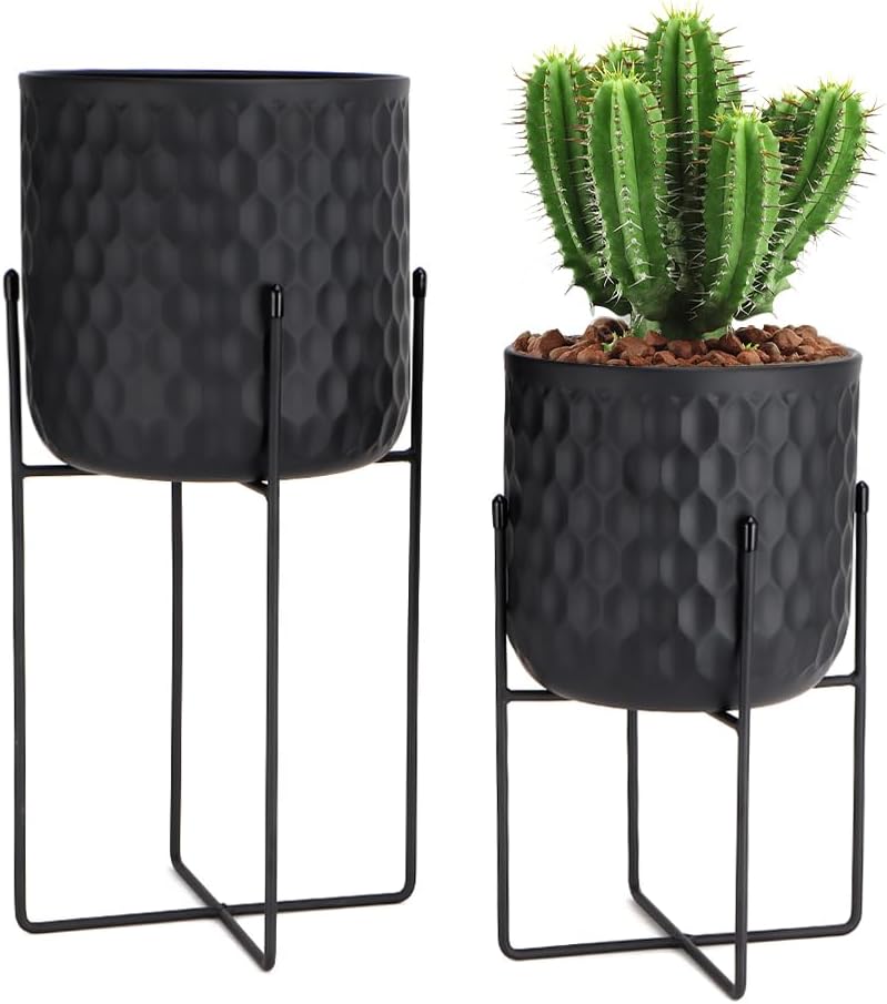 Modern Metal Planters Set of 2 with Stands for Home Decor