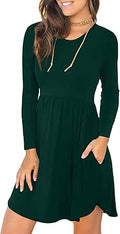 LONGYUAN Womens Long Sleeve Casual Swing Dress with Pockets