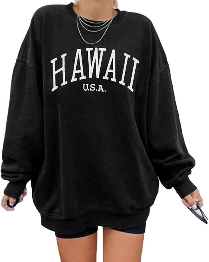 Langwyqu Womens Oversized Crewneck Long Sleeve Pullover Tops