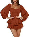 Women's Lantern Sleeve Ruffle Tie Mini Romper - Chic Short Jumpsuit
