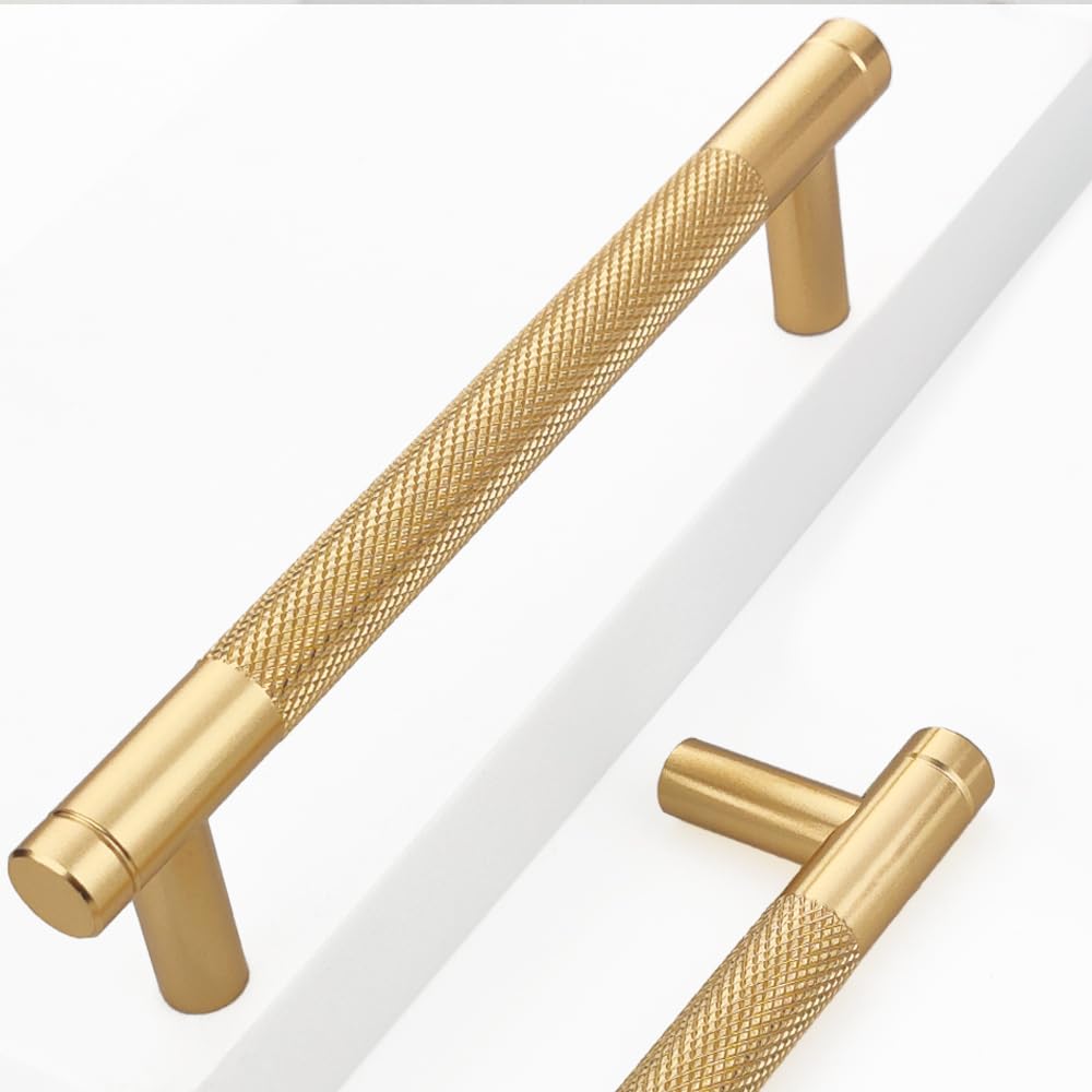 10 Pack 5 Inch Gold Knurled Cabinet Pulls for Modern Interiors
