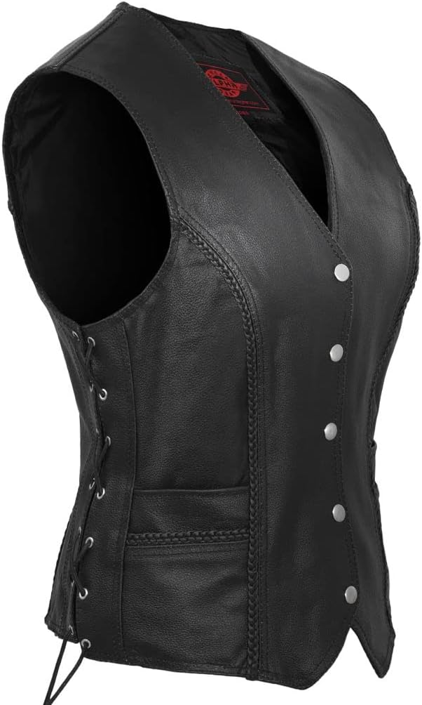 Alpha Leather Motorcycle Vest for Women with Concealed Carry Pocket